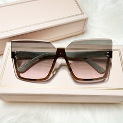 Oversized Ombre Lens Sunglasses Semi Rimless UV400