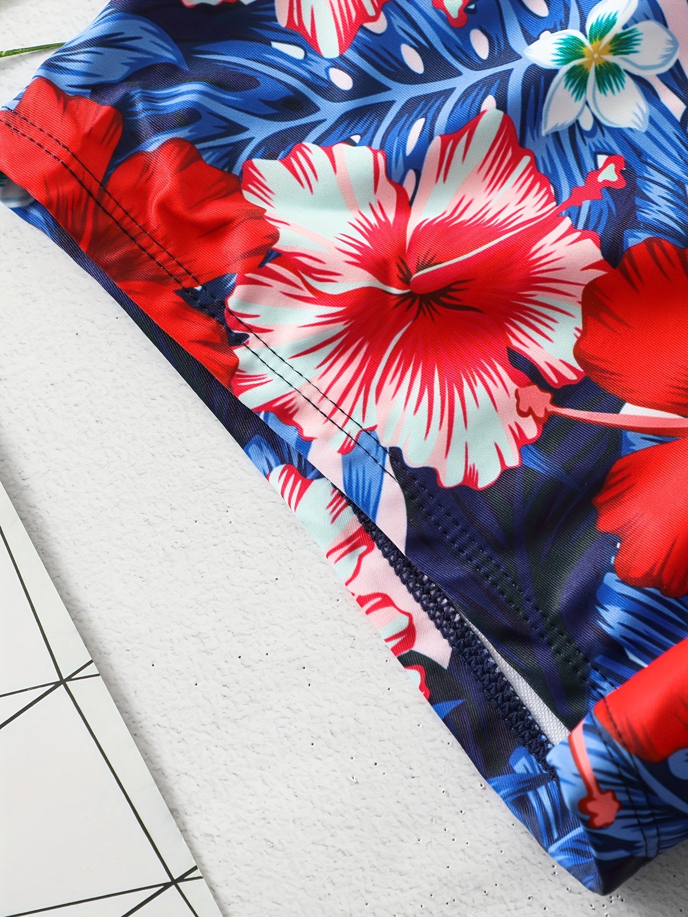  Tropical Print Lace Up Tankini Set