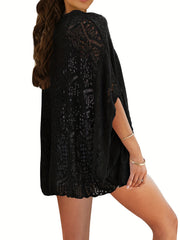Crochet Draped Knit Cardigan Women's Sweater