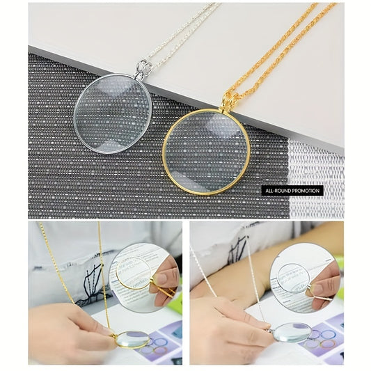 Vintage 5X Magnifier Necklace Pendant Chain Map Reading Glass