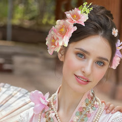 Ethnic Fabric Flower Hair Comb Bohemian Style Rose & Butterfly Headpiece