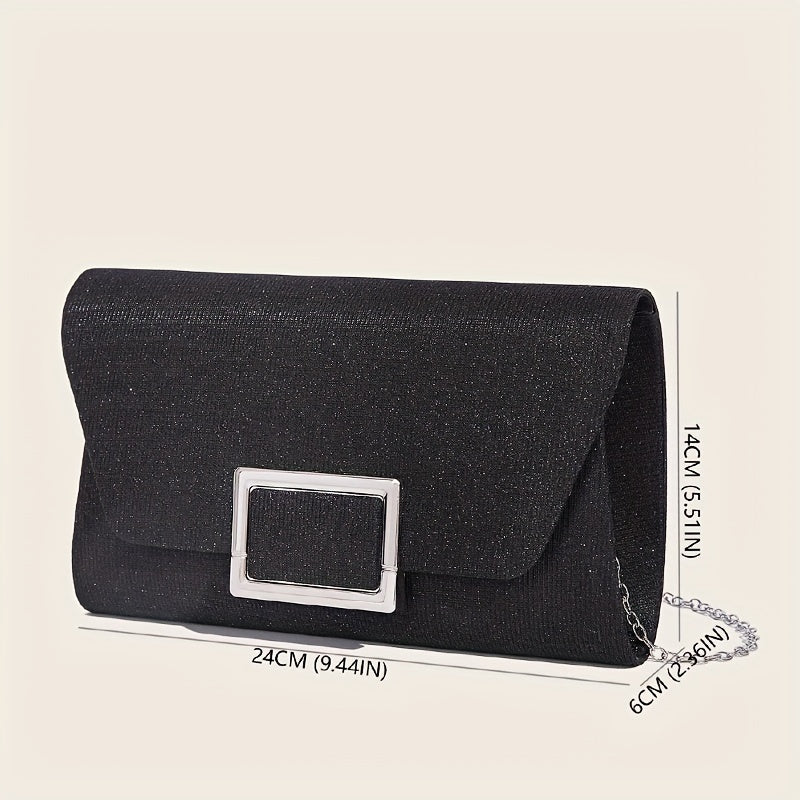 Glitter Evening Bag Metal Decor Flap Clutch Lightweight Party Shoulder Bag