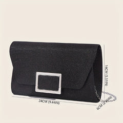 Glitter Evening Bag Metal Decor Flap Clutch Lightweight Party Shoulder Bag