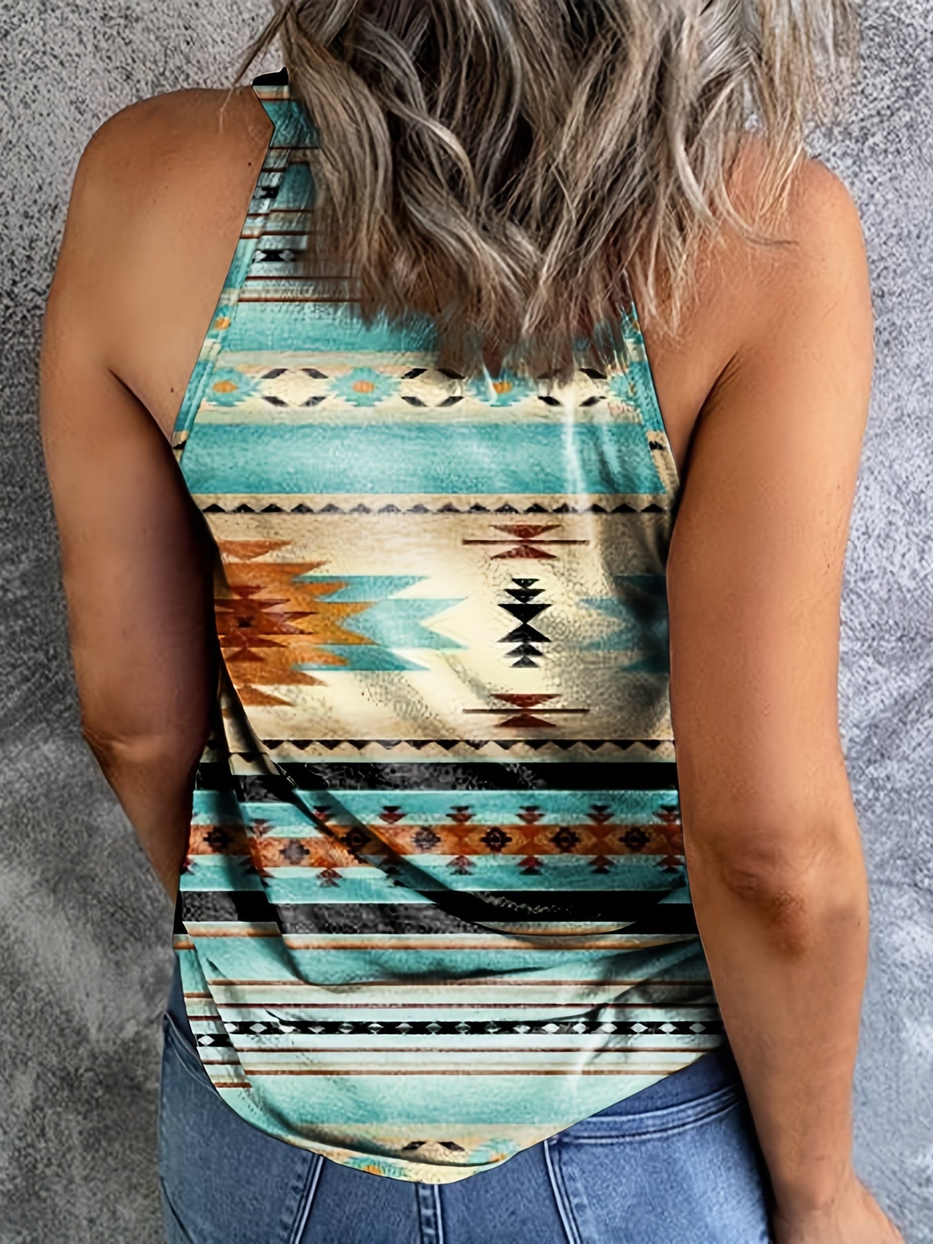 Western Geo Print Halter Neck Top Casual Sleeveless Tank Top