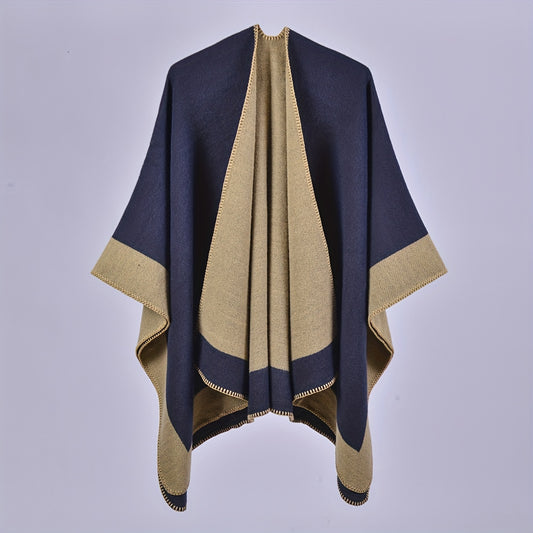 Striped Warm Shawl Large Windproof Cape for Women