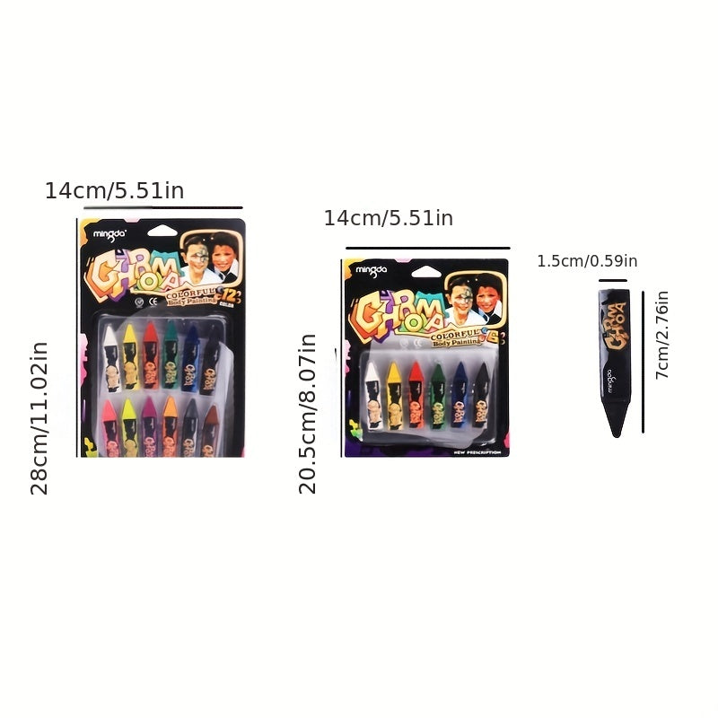 6 Tone 12 Suck Card Fans Face Paint Halloween Makeup Pen Dot DIY Body Painting