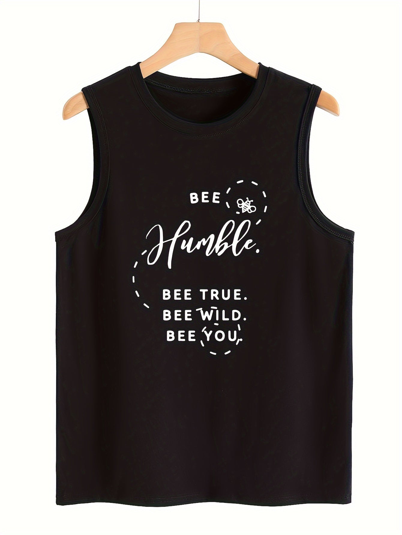 Bee & Letter Print Sleeveless Sports Vest Round Neck Top