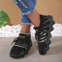 Women's Plaid Pattern Sneakers Low Lace Up Mesh Shoes