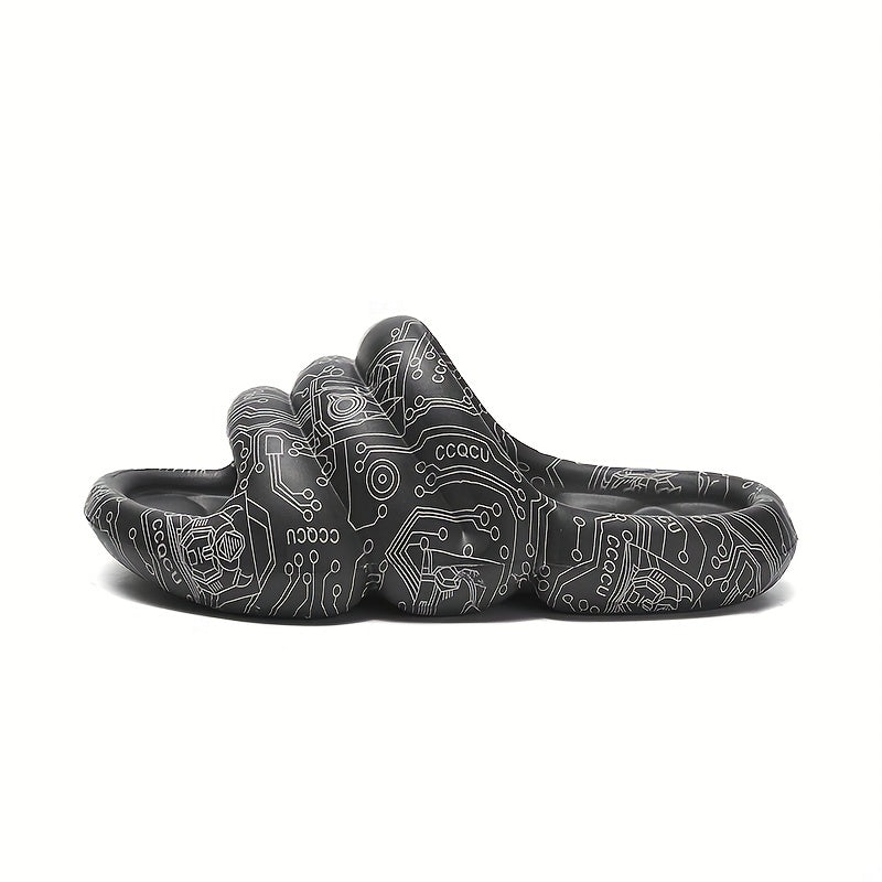 Men's Graffiti Print Platform Slides Cloud Slides