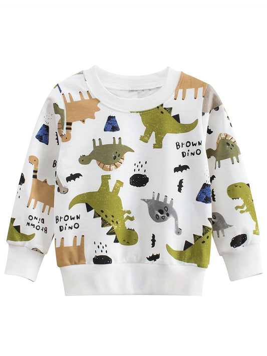 Boys Dinosaur Graphic Sweatshirt Long Sleeve Top for Spring and Autumn