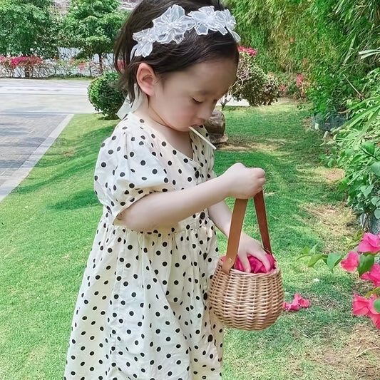 Toddler Girls Polka Dots Print Puff Sleeve Dress For Party Vacation 2-6Y