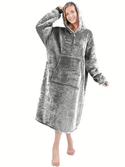 Plush Hooded Night Robe Warm & Soft Long Sleeve Lounge Robe Women's Sleepwear