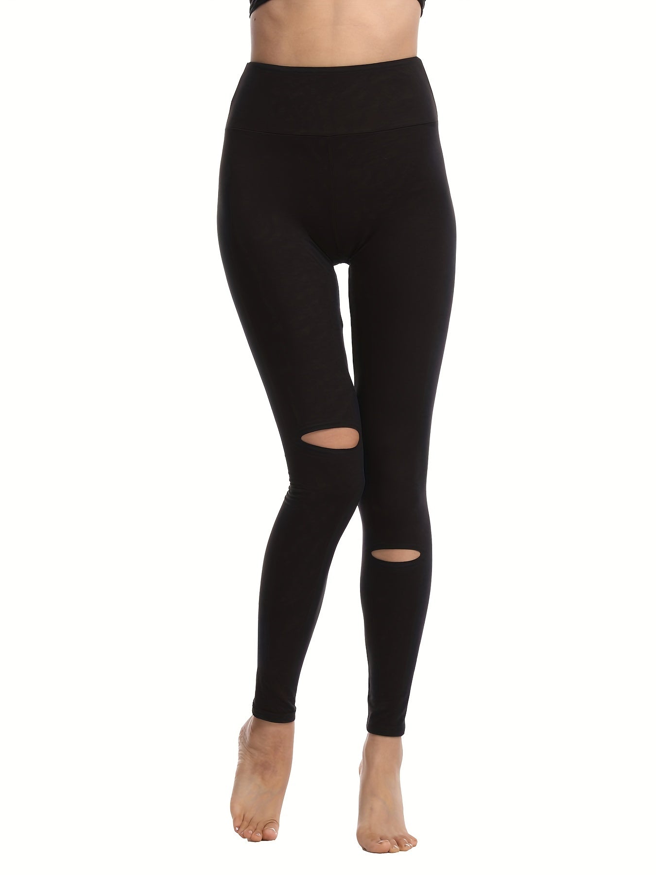 High Waist Cutout Yoga Leggings with Ripped Knees
