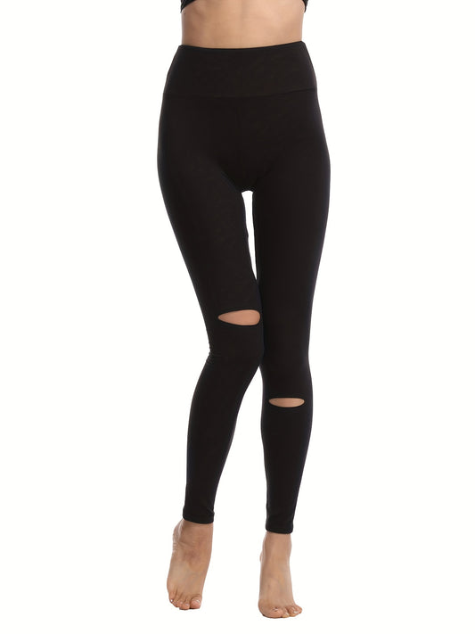 High Waist Cutout Yoga Leggings with Ripped Knees