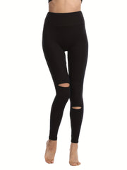 High Waist Cutout Yoga Leggings with Ripped Knees