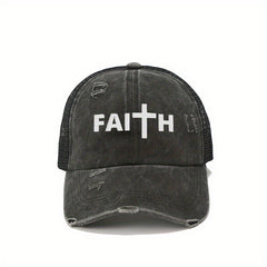 FAITH Ponytail Trucker Hat Washed Distressed Baseball Cap