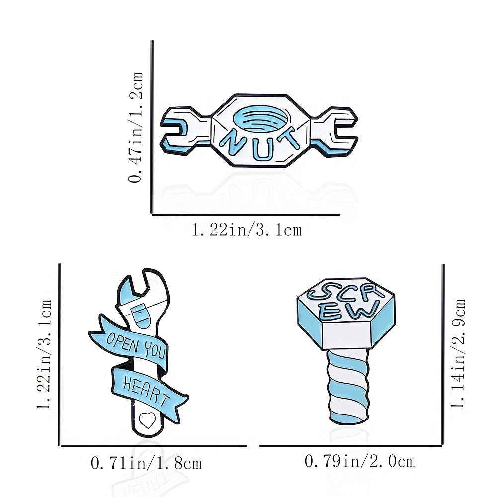 Screw Nut Open Heart Cartoon Pins Badges Alloy Jewelry