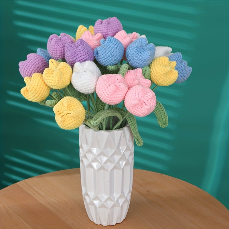 1pc Wool Crochet Flower Knitting Tulip Gift Handicrafts Home Decor