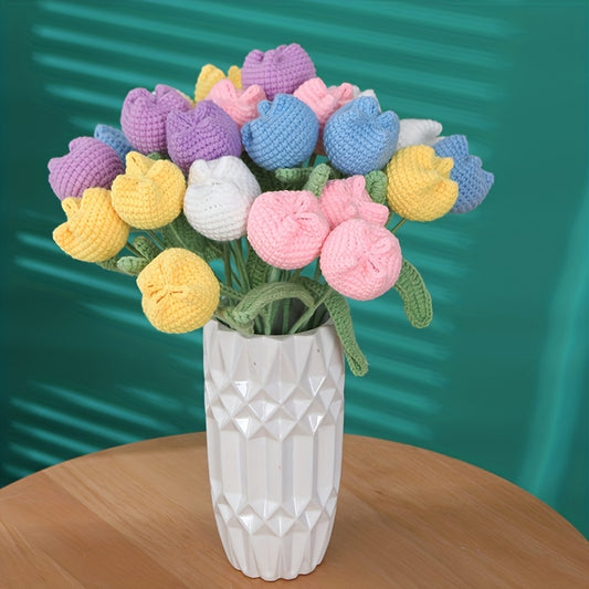 1pc Wool Crochet Flower Knitting Tulip Gift Handicrafts Home Decor