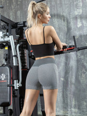 High Waist Gray Honeycomb Biker Shorts for Women