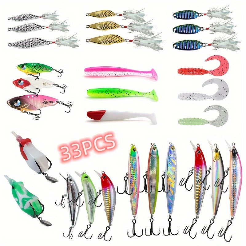 33pcs Fishing Bait Set for Versatile Water Areas