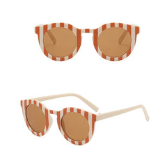 Girls Plaid & Striped Round Frame Sunglasses UV Protection