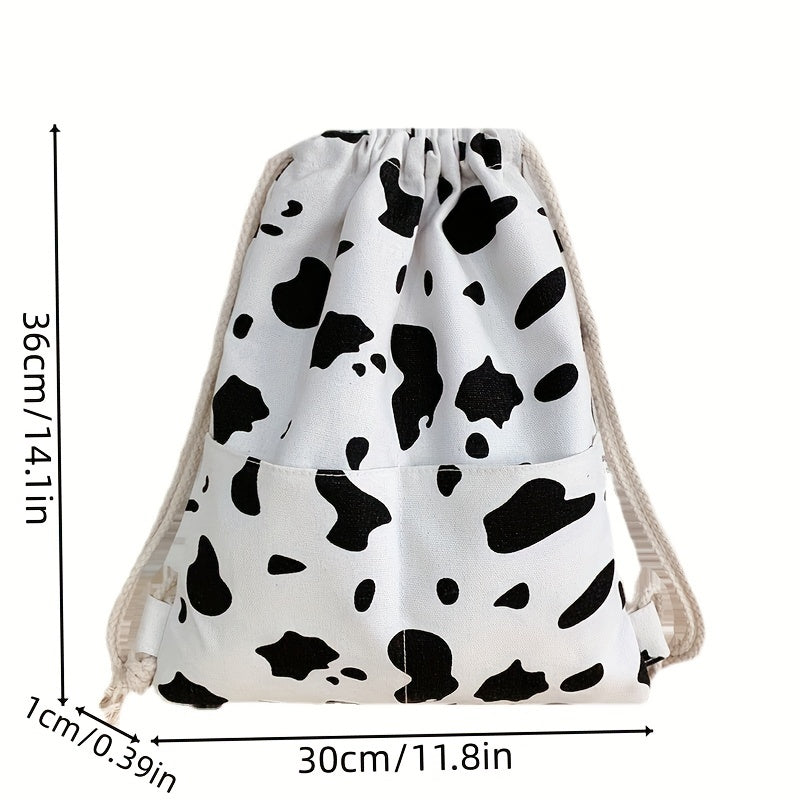 Stylish Cow Pattern Backpack All Match Drawstring Sports Rucksack