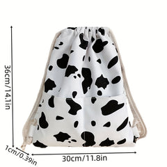 Stylish Cow Pattern Backpack All Match Drawstring Sports Rucksack