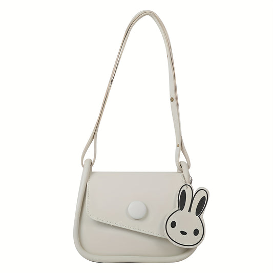 Colorblock Shoulder Bag Mini Flap Purse With Bunny Pendant
