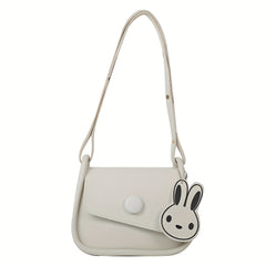 Colorblock Shoulder Bag Mini Flap Purse With Bunny Pendant