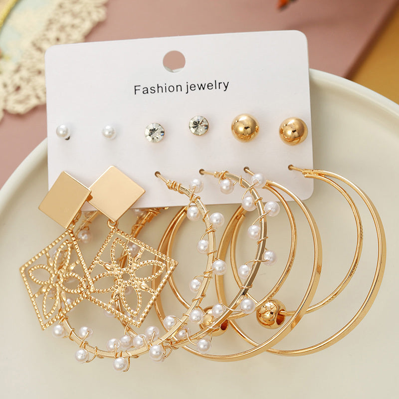 6 Pairs Pearl Earrings Set with Elegant Decor