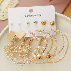 6 Pairs Pearl Earrings Set with Elegant Decor