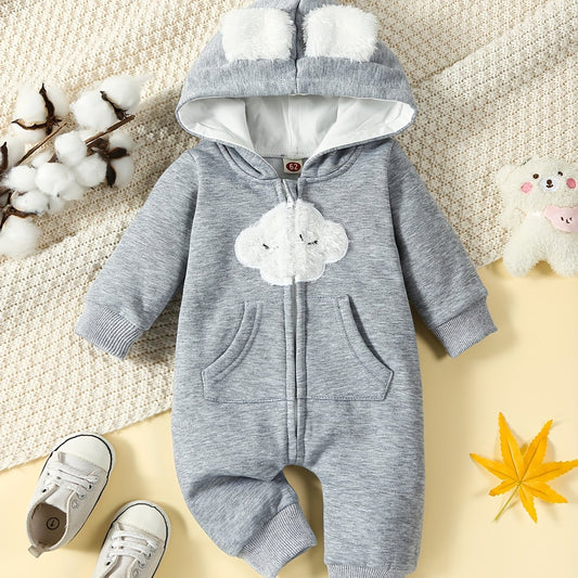 Toddler Cloud Print Jumpsuit With Ears Thermal Bodysuit