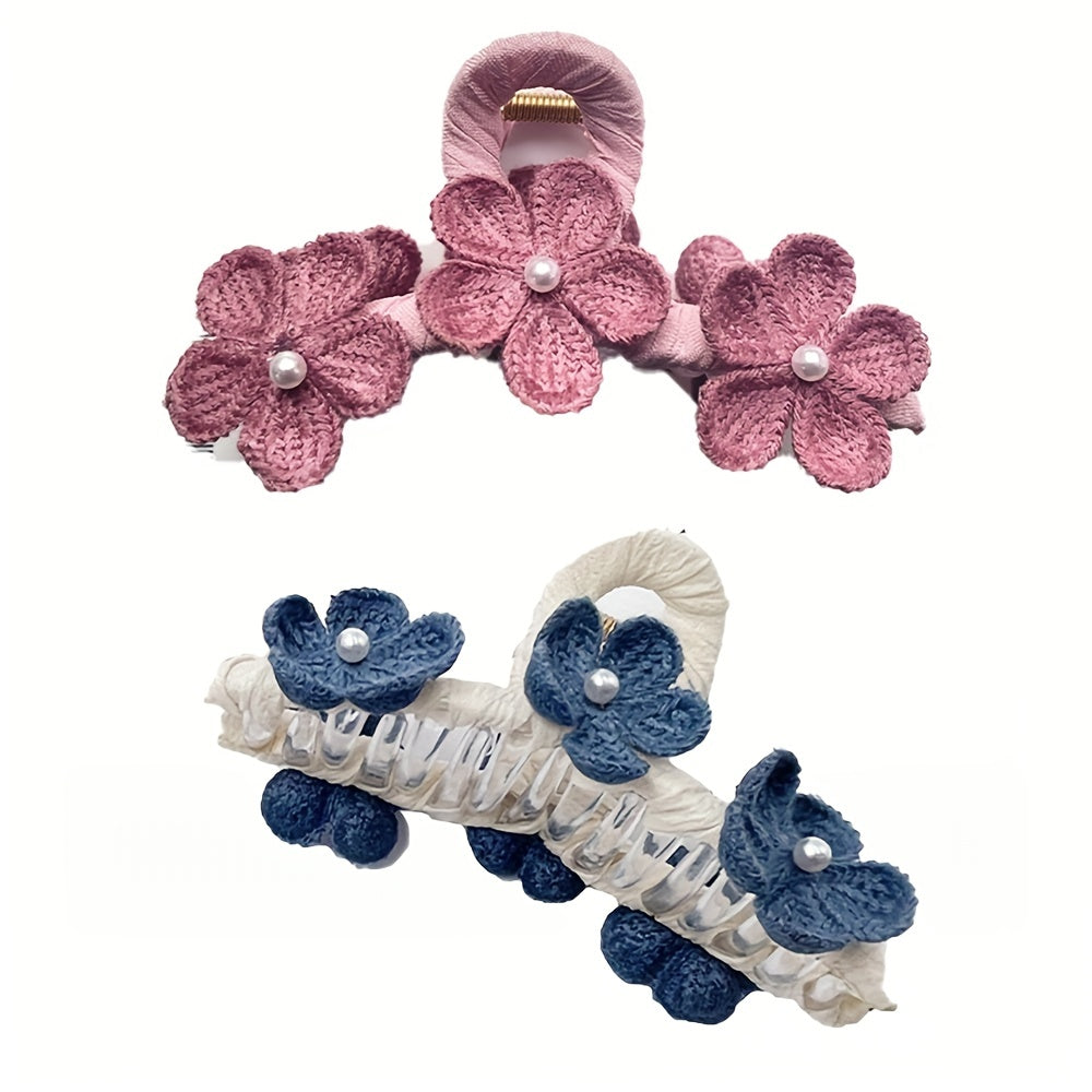 Knitted Flower Decor Hair Claw Ponytail Holder