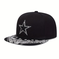 Cashew Flower Brim Pentagram Embroidery Men's Ball Cap