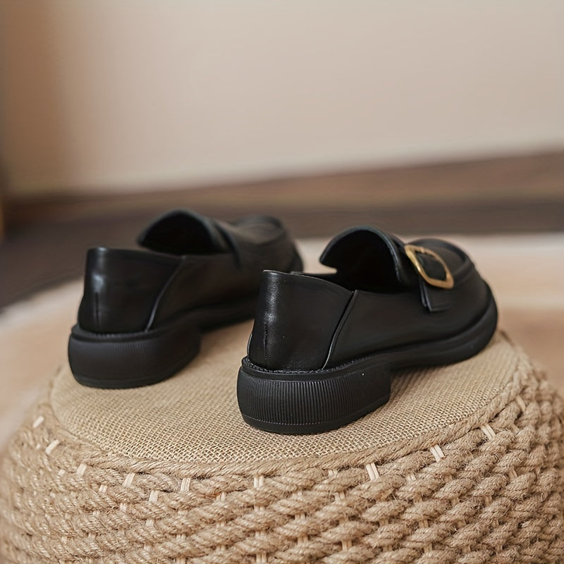Women's Chunky Heel Loafers with Stylish Buckle Strap