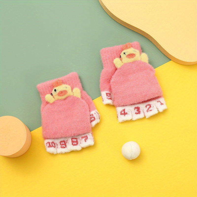 Children Cartoon Warm Half Finger Gloves with Flip