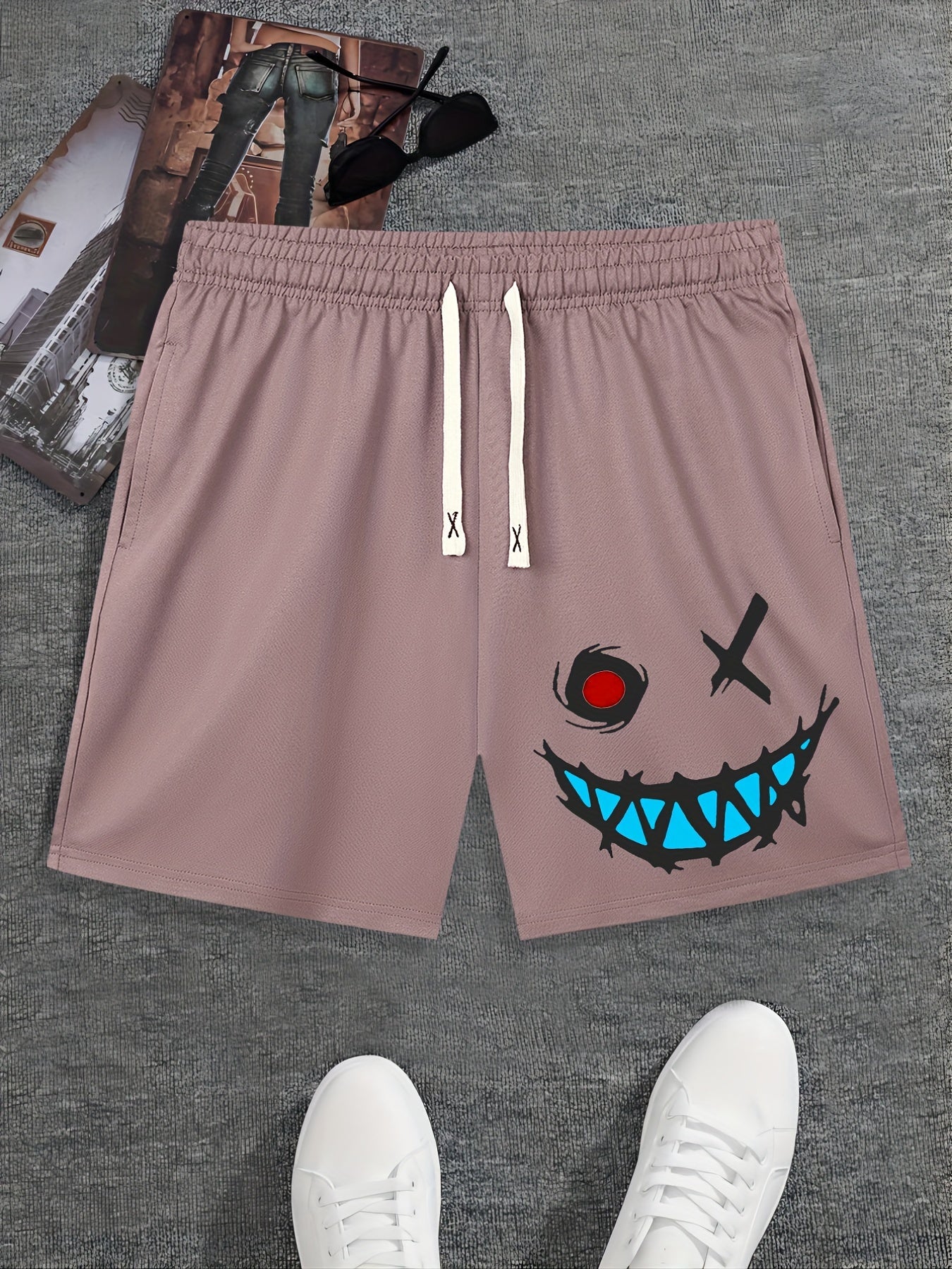 Smile Print Men's Activewear Drawstring Shorts