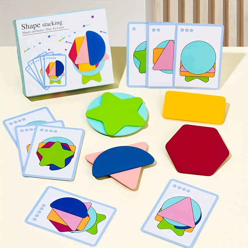 Wooden Geometric Shape Stacking Toy for Ages 2-6