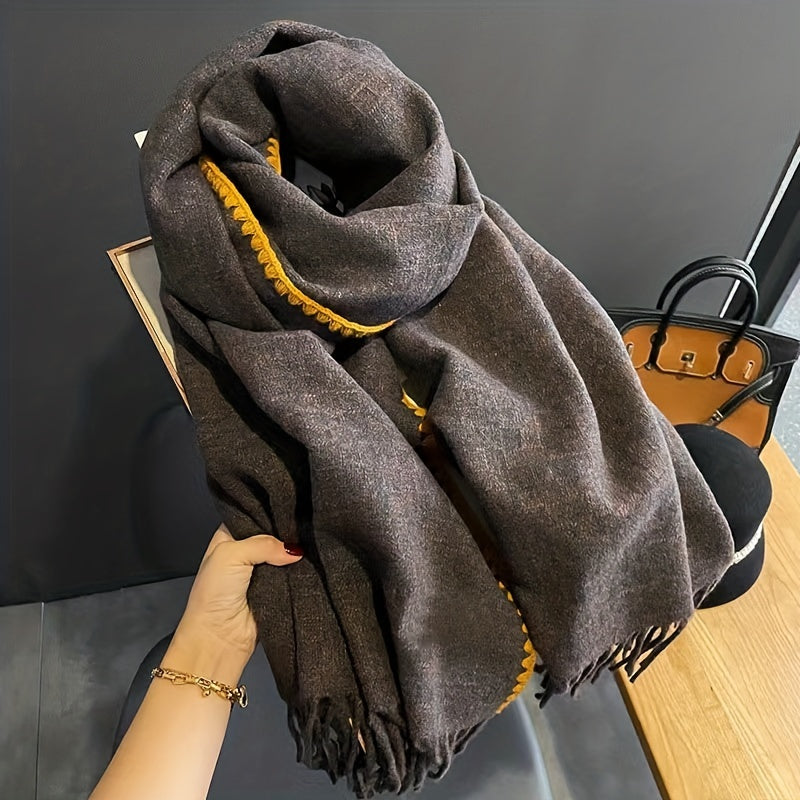 Plaid Tassel Scarf Reversible Cashmere Warm Shawl Windproof Wrap