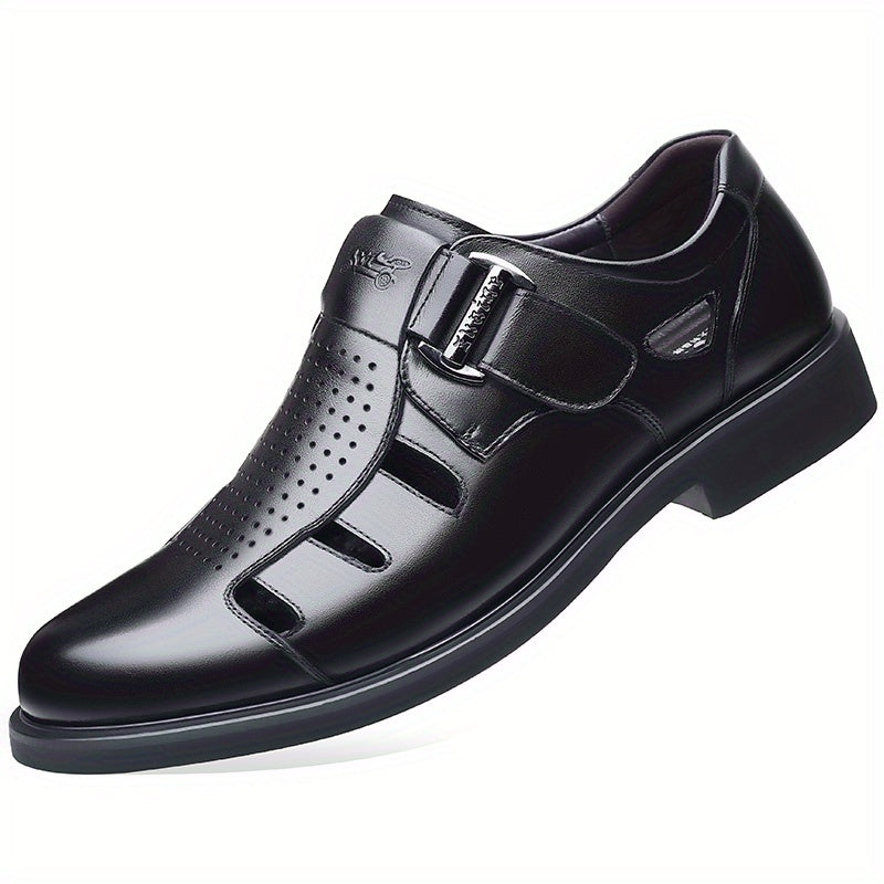 Men's PU Leather Closed Toe Sandals Adjustable Hook And Loop Loafers Summer