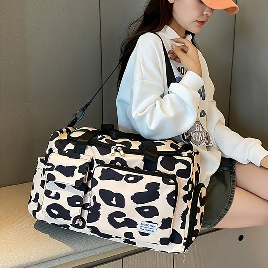 Cow Print Travel Tote Bag Waterproof Duffel with Dry/Wet Compartment