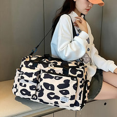 Cow Print Travel Tote Bag Waterproof Duffel with Dry/Wet Compartment