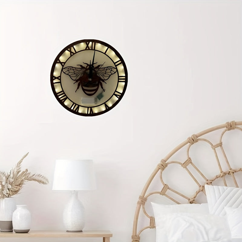 LED Lights Wooden Home Decoration Wall Clock