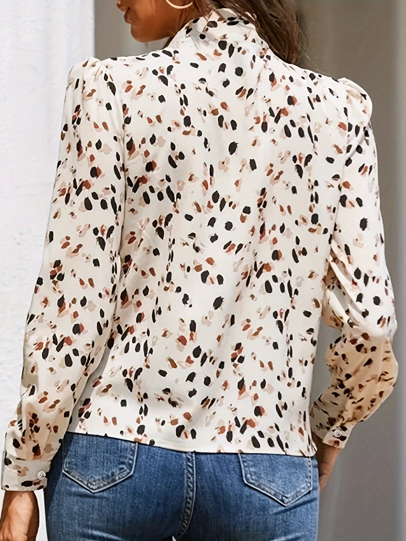  Casual Blouse Women's Plus Random Print Lantern Sleeve