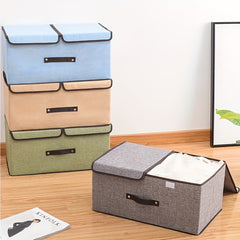 Cotton Linen Foldable Storage Box Double Cover 35 25 13 8 9in