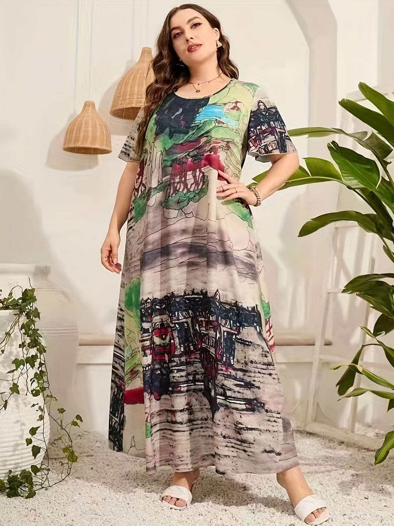  Landscape Print Maxi Dress