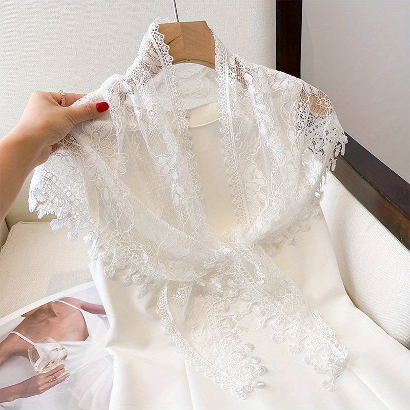 Triangle Lace Fringed Shawl Light Shoulder Wrap for Women