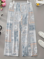 Boho Patchwork Print Wide Leg Pants Plus Size