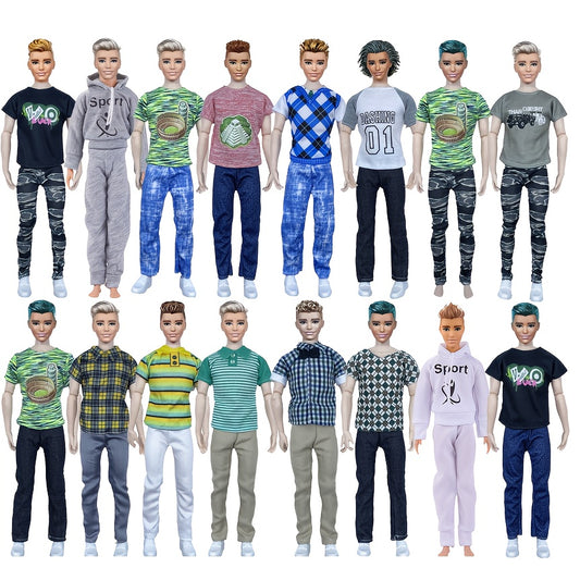 10pcs Male Doll Clothes for 11.82in Doll, 5 Tops and 5 Pants, Christmas Gift